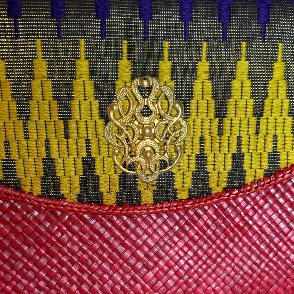 Vibrant Red and Yellow Woven Clutch